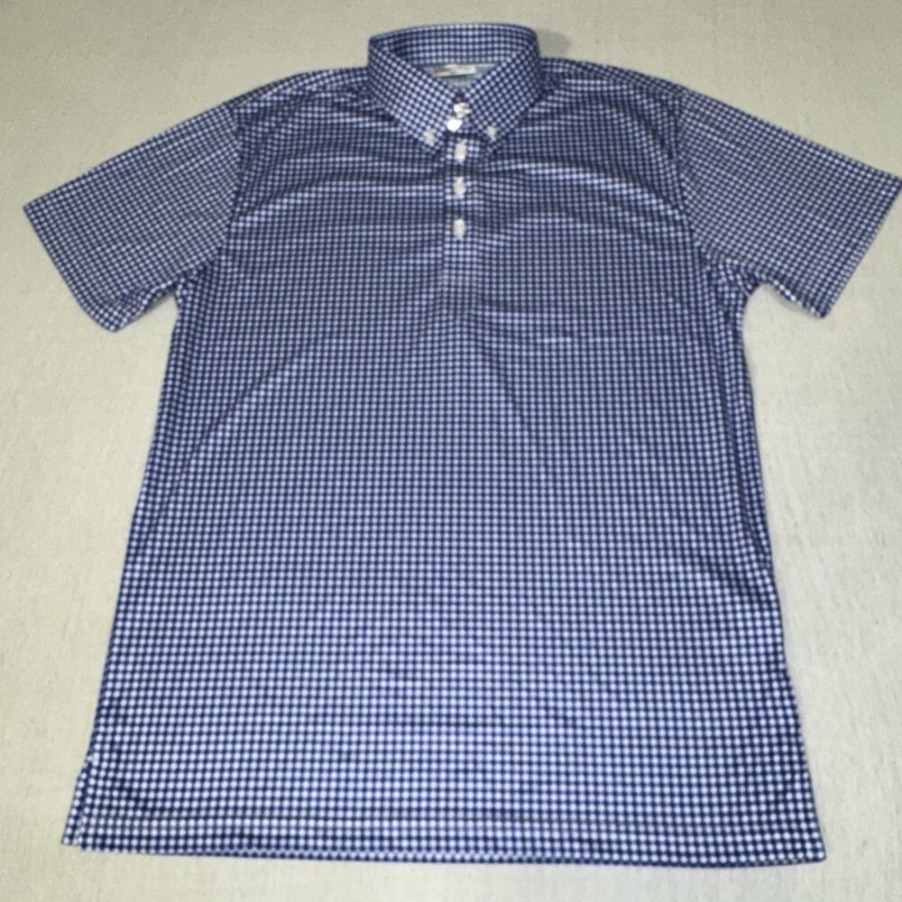 Collars and Co Golf Polo Navy Blue Checks Size Small Preppy NWOT